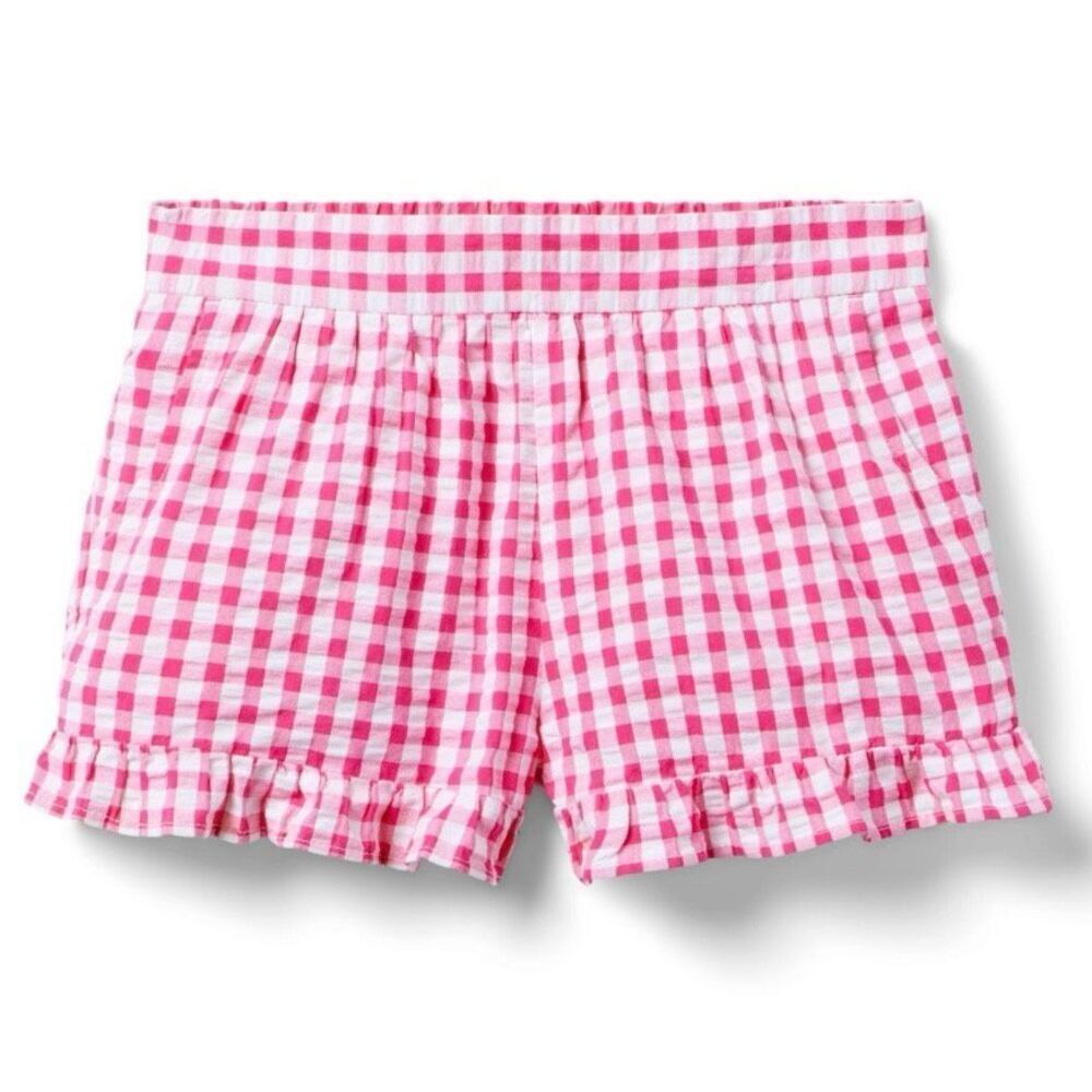 Janie & Jack Pink Melon Gingham Ruffle Shorts 100% Cotton Seersucker, Girls 5